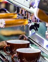 Beauty art in design on part and element of modern espresso coffee maker.
