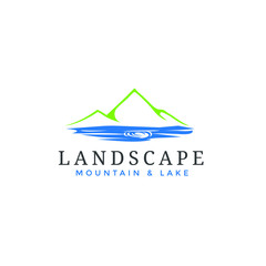 Minimalist Landscape Hills Mountain and lake Peaks Vector logo design