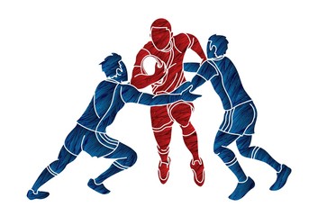 Fototapeta na wymiar Group of Rugby players action cartoon sport graphic vector.