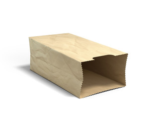paper bag for products lies on the floor 3d render on a white no shadow