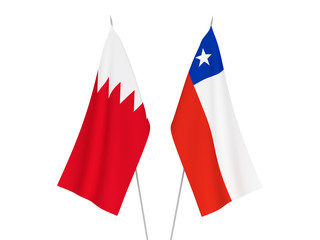 National fabric flags of Bahrain and Chile isolated on white background. 3d rendering illustration.
