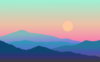 Obraz na płótnie Canvas sunset in foggy mountains
