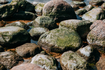 Fototapeta na wymiar Ocean shore, big rocks on the sea coast.