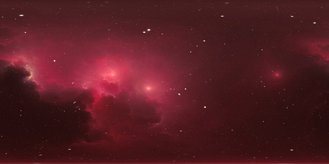 360 degree interstellar cloud of dust and gas. Space background with nebula and stars. Glowing nebula. Panorama, environment 360° HDRI map. Equirectangular projection, spherical panorama