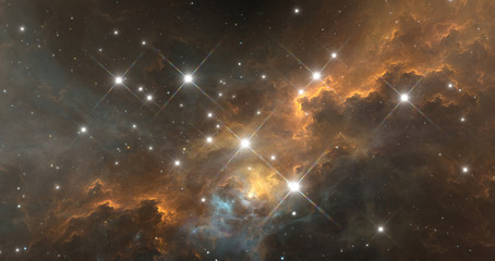 Glowing huge nebula with young stars. Space background