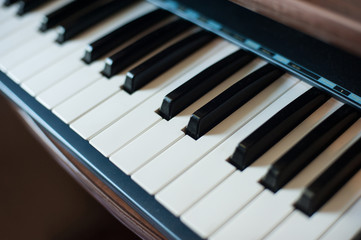 Close-up of a child's hand playing the piano . Favorite classical music. musical instruments for teaching music at home. The concept of a musical instrument. Self-education