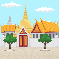 Temple in Bangkok Thailand Ancient Thai architecture consists of a golden temple.