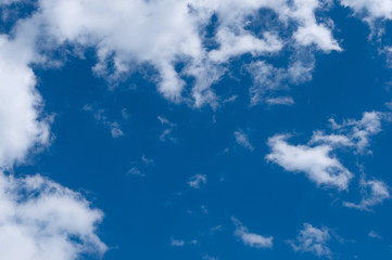 Blue sky and white clouds background. Beautiful summer sky with light white clouds