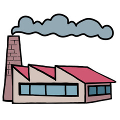factory building and a smoking chimney