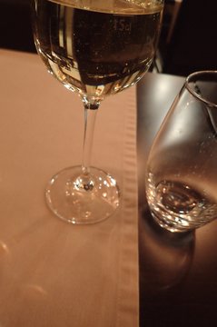 High Angle View Of Champagne Flute On Table