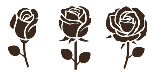 Flower icon. Set of decorative rose silhouettes. Vector rose - obrazy, fototapety, plakaty