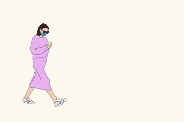 Illustration of People practicing Social Distancing or Physical Distancing during COVID-19 pandemic / outbreak, Coronavirus changes our way of life. New normal concept.