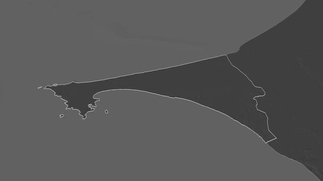 Dakar, region with its capital, zoomed and extruded on the bilevel map of Senegal in the conformal Stereographic projection. Animation 3D