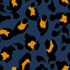 Ochre Leopard Vector Seamless Pattern Blue  © Natallia