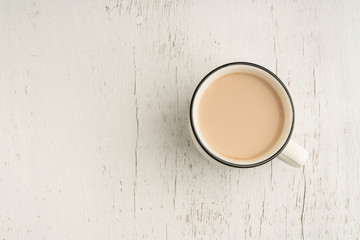 cup of coffee latte on wooden table  with copy space