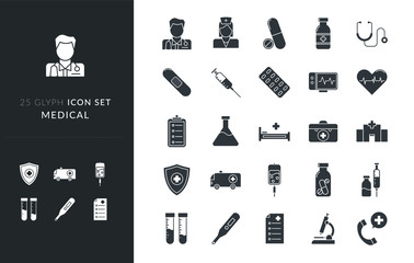 Fototapeta na wymiar Illustration vector graphic of Medical/Healthcare Icon Set - You will get 25 premium icon sets Medical/Healthcare it contains doctor, nurse, drugs, hospital, and many more.