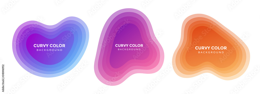 Poster 3 modern liquid abstract blur blob set topographic depth gradient flat style design fluid vector col