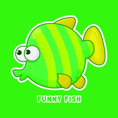 Funny Fish Cartoon Character. Cute Animal Mascot Icon Filed Style. Kids Vector Collection

