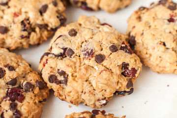 Fresh organic homemade cookies with chocolate chips and dried berries 