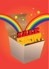 Open box with sale messages