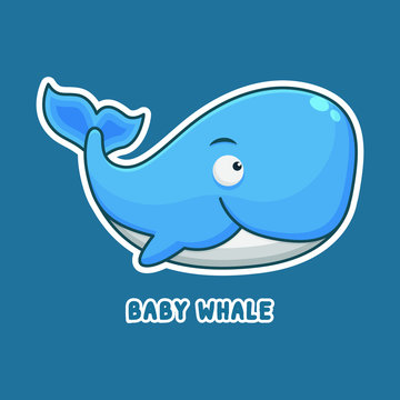 Baby Whale Cartoon Character. Cute Animal Mascot Icon Filed Style. Kids Book Collection
