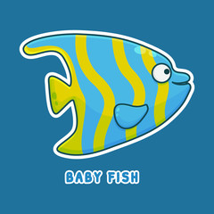 Blue Fish Cartoon Character. Cute Animal Mascot Icon Filed Style. Kids Collection

