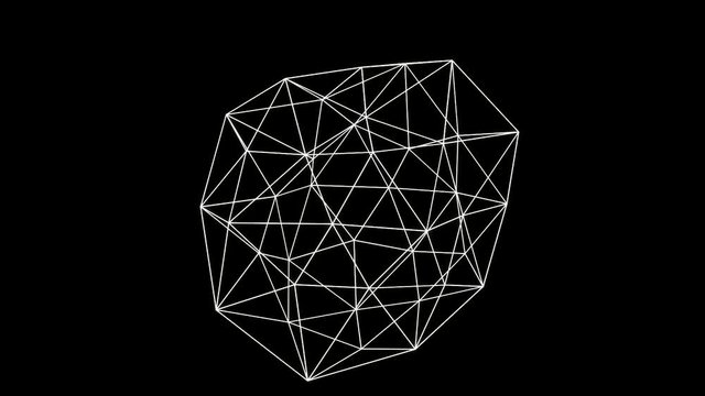 Abstract 3d rendering of geometric shape. Modern looped animation background with polygonal sphere.