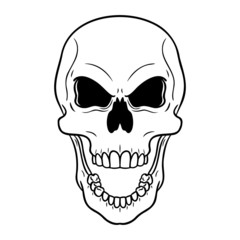 monochrome evil flashing skull with an open mouth. vector drawing isolated on white.