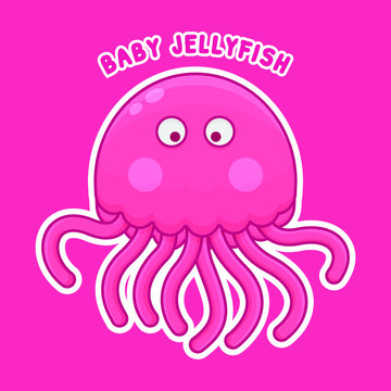 Baby Jellyfish Cartoon Character. Cute Animal Mascot Icon Filed Style. Kids Collection
