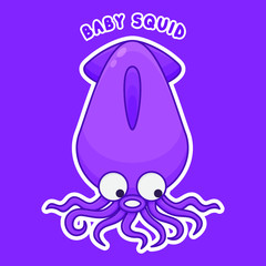 Squid Cartoon Character. Cute Animal Mascot Icon Filed Style. Kids Collection
