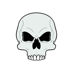 skull with evil eyes without jaw in gray on white background. isolated, vector, cartoon, horror.