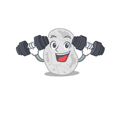 White planctomycetes mascot design feels happy lift up barbells during exercise