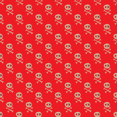 Skulls and bones Seamless pattern. Cute Doodles pirate sketch. Hand drawn Cartoon Vector illustration
