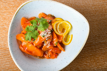 Spicy carrot salad, East Mediterranean dish, traditional classic and seimple recipe.