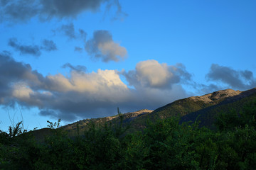 Clouds over Saos mountain - view from Therma beach, Samothraki island, Greece, Aegean sea