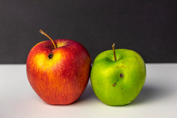 Apples with damage. Natural organic fruits not treated with chemical additives.
