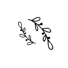 Abstract branches in doodle style. Hand drawn vector illustration for cards, posters, stickers and professional design, web design, logo. Isolated on white background.