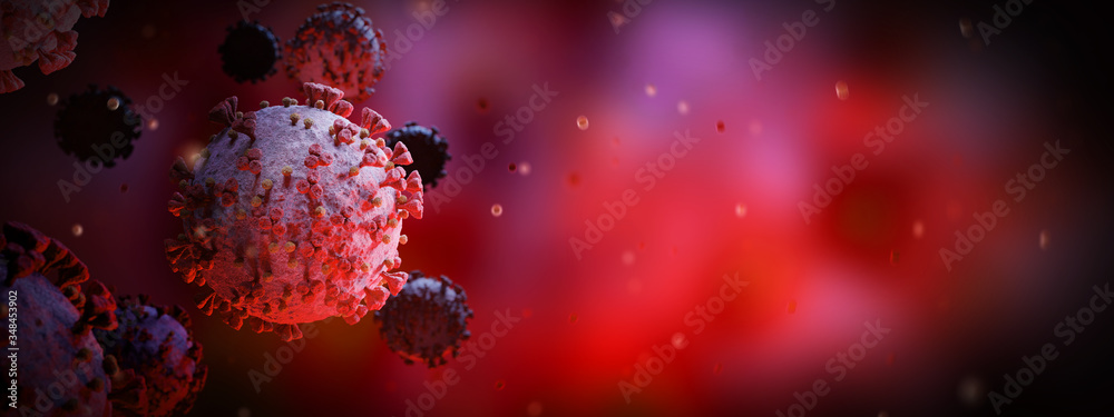 Poster microscopic close-up of the covid-19 disease. coronavirus illness spreading in body cell. 2019-ncov 