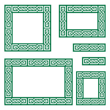 Celtic vector frame or border pattern collection square and ractangle shapes - green Irish knots, braided design perfect for greeting card, wedding invitation
 