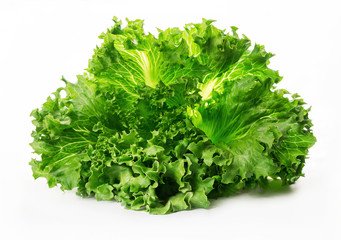 Lettuce leaves on a white background. Weight loss, diet, healthy eating. Fitness background. Healthy lifestyle, food, sport on a light background.