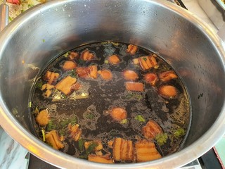 Close-up to Moo Palo Recipe, Thai Eggs and Pork Chinese Five-Spice Fragrant Stew.