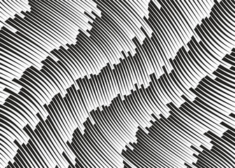  Line art optical art. Psychedelic background. Monochrome background. Optical illusion style. Black dark background. Modern pattern. Abstract graphic texture. Graphic ornament. Vector templat