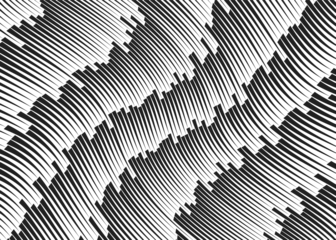  Line art optical art. Psychedelic background. Monochrome background. Optical illusion style. Black dark background. Modern pattern. Abstract graphic texture. Graphic ornament. Vector templat © dexdrax