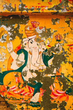 Ganesh Ganesha Indian Hindu god image painted on wall. Jaiasalmer, Rajasthan, India