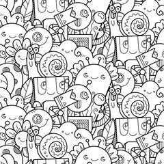 Kawaii seamless pattern doodle monsters,cute and fun variety of colors animals