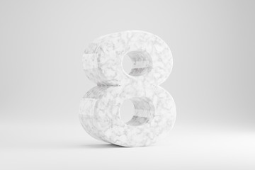 Marble 3d number 8. White marble number isolated on white background. Glossy marble stone alphabet. 3d rendered font character.