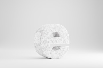 Marble 3d letter E lowercase. White marble letter isolated on white background. Glossy marble stone alphabet. 3d rendered font character.