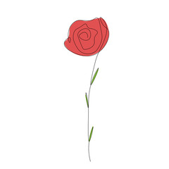 Red rose flower one line drawing vector illustration