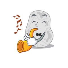 White planctomycetes musician of cartoon design playing a trumpet