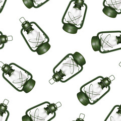 Realistic 3d Detailed Old Oil Lantern Seamless Pattern Background. Vector